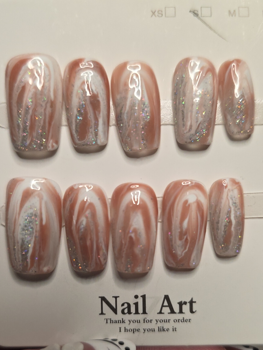 Press-On Set in Nude Pink with Glitter Swirl - Size Small